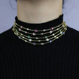 Delicate Rainbow Flower CZ Choker Chain Necklace Jewelry