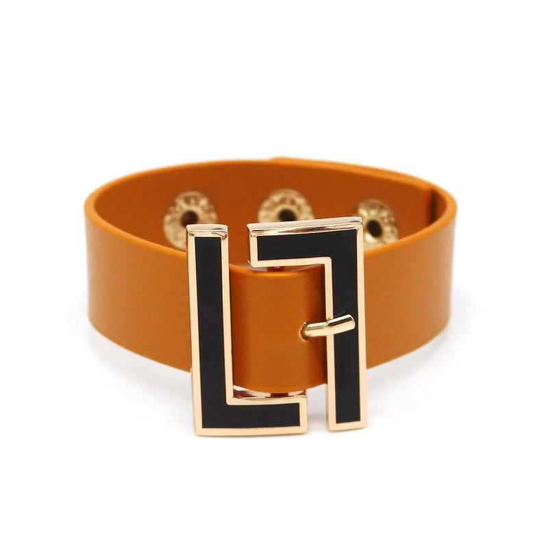 Red Geometric Wide Leather Bracelet for Women