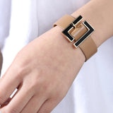 Red Geometric Wide Leather Bracelet for Women