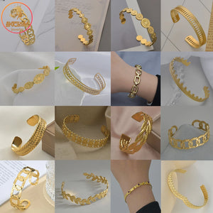 Bangle Hollow Adjustable Bracelet Stainless Steel Multiple Designs