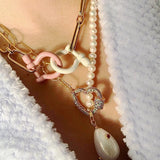 Baroque Pearl Pendant Necklace Punk Chain Gothic Jewelry