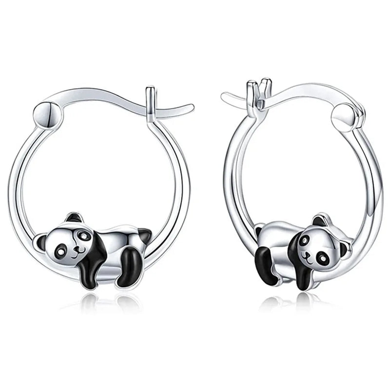 Panda Hoop Earrings Silver Ear Jewelry