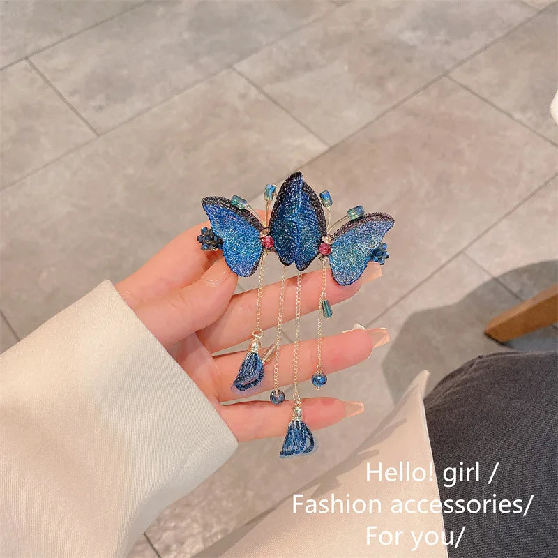 Butterfly Tassel Hairpin Spring Clip Back Head Flower Hair Accessories Female