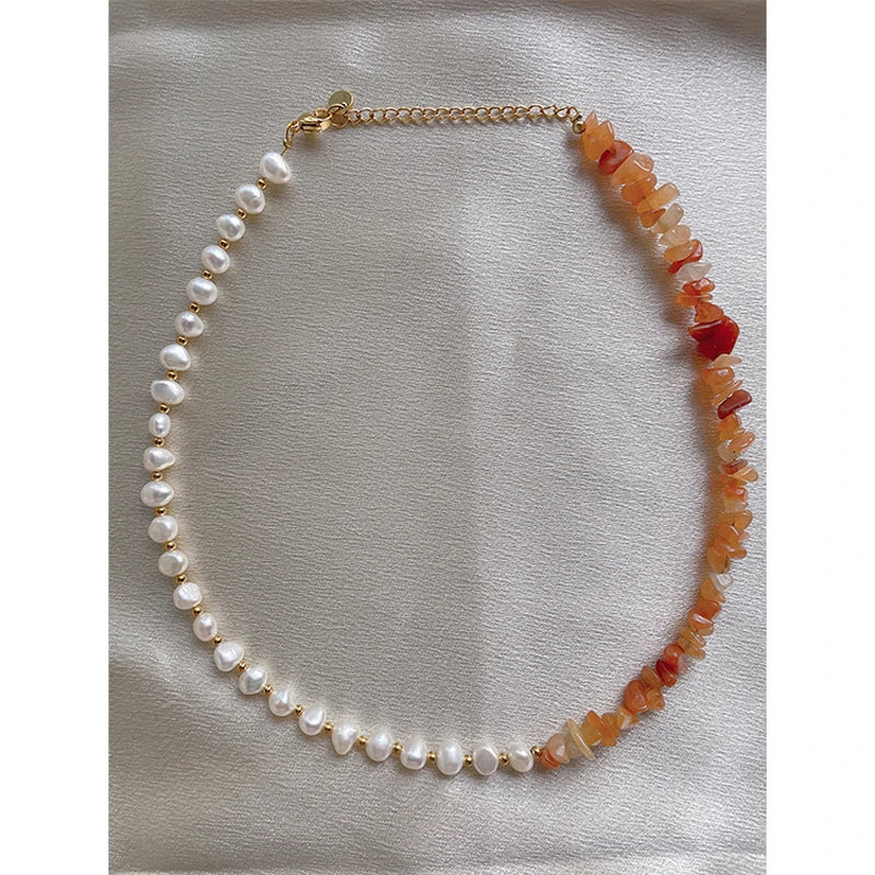 Bohemian Natural Stone Pearl Necklace For Women Minimalist Clavicle Boho Choker