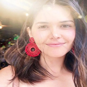 Bohemian Red Crystal Earrings Round Line Statement Pendant Beach Oorbellen