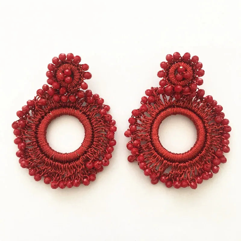 Bohemian Red Crystal Earrings Round Line Statement Pendant Beach Oorbellen