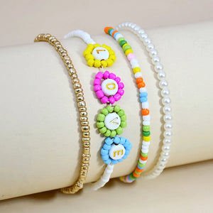 Boho Style LOVE Daisy Flower Bead Bracelet Multi-layer Pearl Jewelry Gift