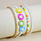 Boho Style LOVE Daisy Flower Bead Bracelet Multi-layer Pearl Jewelry Gift