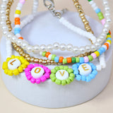 Boho Style LOVE Daisy Flower Bead Bracelet Multi-layer Pearl Jewelry Gift