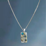 Boho Metal Pendant Necklace with Crystal Stone Inlay