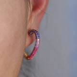 Boho Heart Hoops Earrings Rainbow CZ Crystal Paved Setting