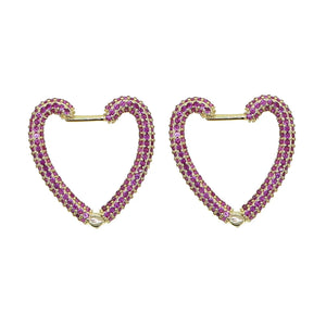 Boho Heart Hoops Earrings Rainbow CZ Crystal Paved Setting