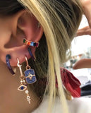 Boho Heart Hoops Earrings Rainbow CZ Crystal Paved Setting