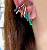 Boho Heart Hoops Earrings Rainbow CZ Crystal Paved Setting