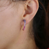 Boho Heart Hoops Earrings Rainbow CZ Crystal Paved Setting