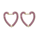 Boho Heart Hoops Earrings Rainbow CZ Crystal Paved Setting