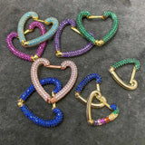 Boho Heart Hoops Earrings Rainbow CZ Crystal Paved Setting