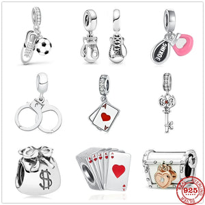 Boxing Playing Cards Dollars Handcuffs Treasure Chest Keys Charm Bead