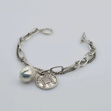 Baroque Pearl Silver Bracelet Vintage Coin Pendant Ladies Bracelet