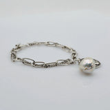 Baroque Pearl Silver Bracelet Vintage Coin Pendant Ladies Bracelet