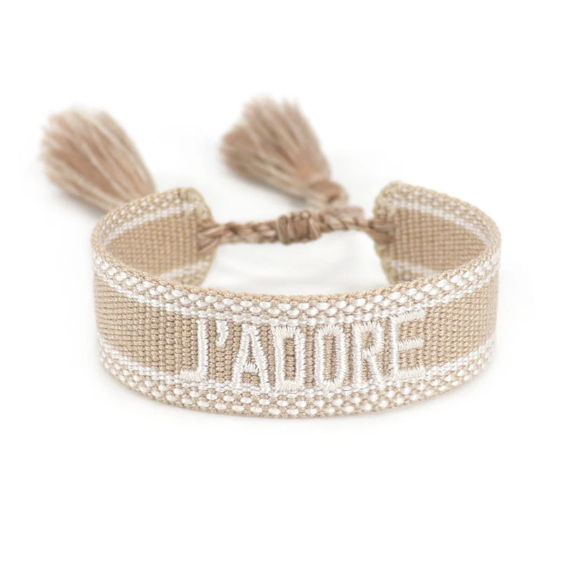 Adjustable Braided Rope Bracelet for Women with Letter Embroidery Tassel