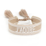 Adjustable Braided Rope Bracelet for Women with Letter Embroidery Tassel