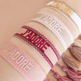 Adjustable Braided Rope Bracelet for Women with Letter Embroidery Tassel