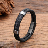 Braided Leather Men's Bracelet with Stainless Steel Buckle
