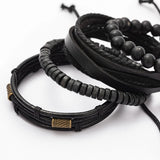 Braided Leather Bracelet Men Wooden Beads Charm Ethnic Tribal Wristband Gift