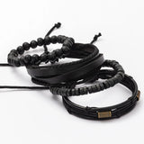 Braided Leather Bracelet Men Wooden Beads Charm Ethnic Tribal Wristband Gift