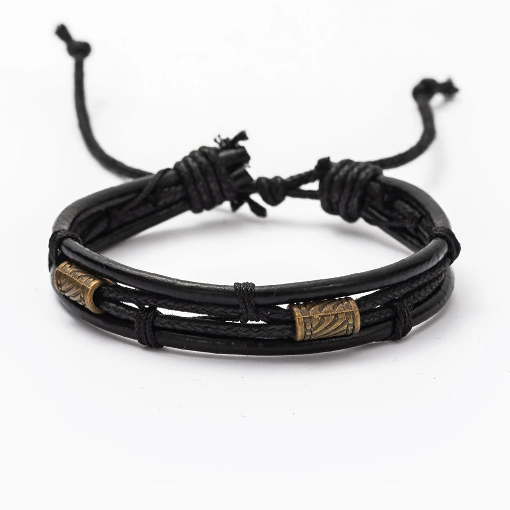 Braided Leather Bracelet Men Wooden Beads Charm Ethnic Tribal Wristband Gift