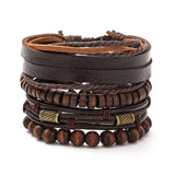 Braided Leather Bracelet Men Wooden Beads Charm Ethnic Tribal Wristband Gift