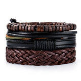 Braided Leather Bracelet Men Wooden Beads Charm Ethnic Tribal Wristband Gift