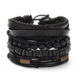 Braided Leather Bracelet Men Wooden Beads Charm Ethnic Tribal Wristband Gift