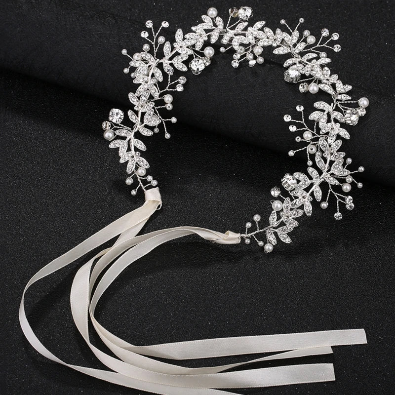 Bride Headband Rhinestone Pearl Wedding Hair Band Decor
