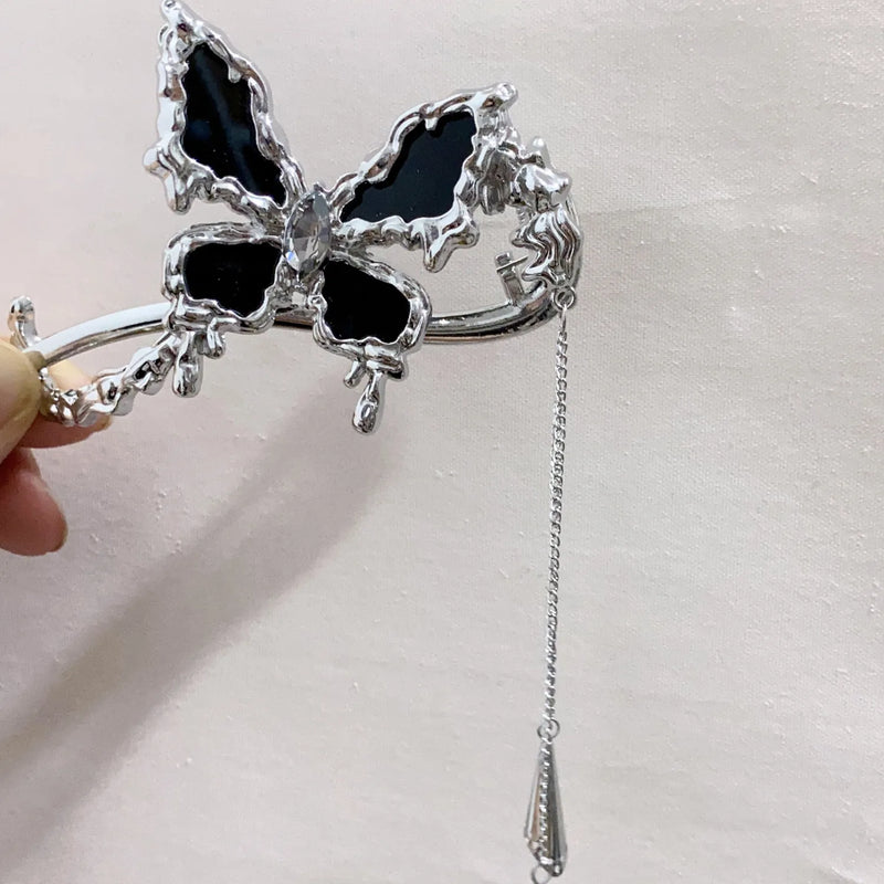 Butterfly Hairpin Hair Clip Rhinestone Enamel Tassel Twist Clip Headwear