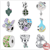 Cactus Vase Rainbow Flower Beads for Silver 925 Bracelet