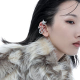 Cat Ear Clip Earring Rhinestone Zircon Carving Punk Earrings