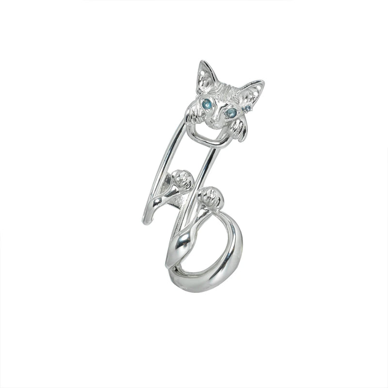 Cat Ear Clip Earring Rhinestone Zircon Carving Punk Earrings