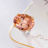 Champagne Pigeon Eggs Morganite Stone Ring Silver Cubic Zirconia