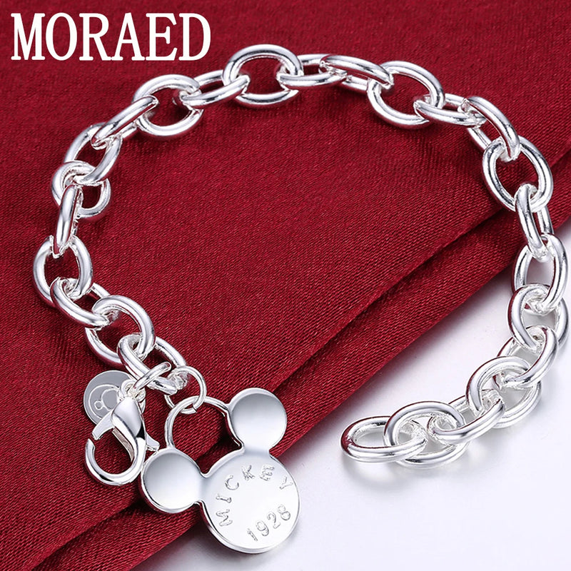 925 Silver Mickey Chain Bracelet Women Lady Gift