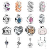 925 Sterling Silver Heart Family House Beads Bracelet Fit Snake Chain Gift