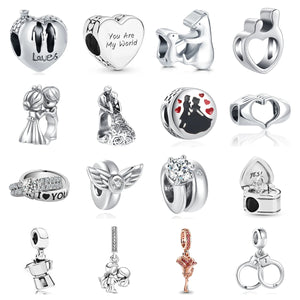 925 Silver Wedding Ring Forever Love Dangle Bracelet Charm