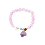 Charm Bracelet Pink Crystal Beads Purple Natural Stone