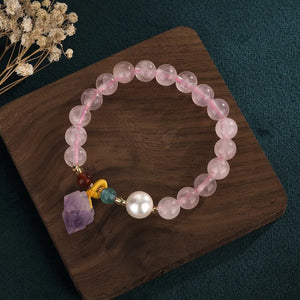 Charm Bracelet Pink Crystal Beads Purple Natural Stone