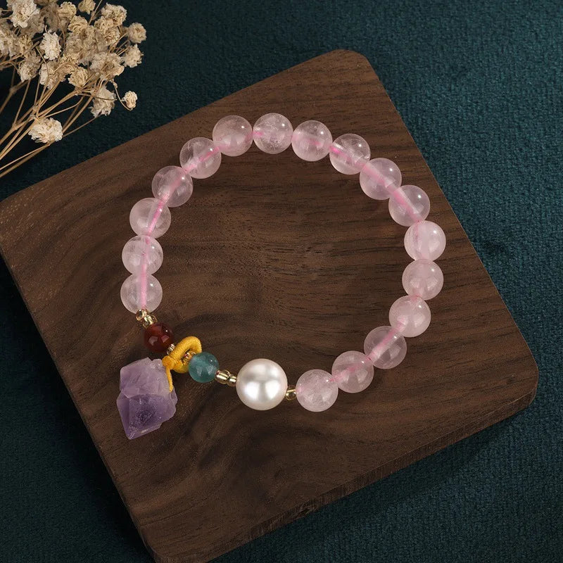Charm Bracelet Pink Crystal Beads Purple Natural Stone