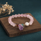 Charm Bracelet Pink Crystal Beads Purple Natural Stone