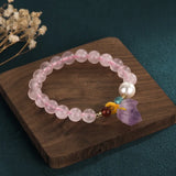 Charm Bracelet Pink Crystal Beads Purple Natural Stone