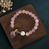 Charm Bracelet Pink Crystal Beads Purple Natural Stone