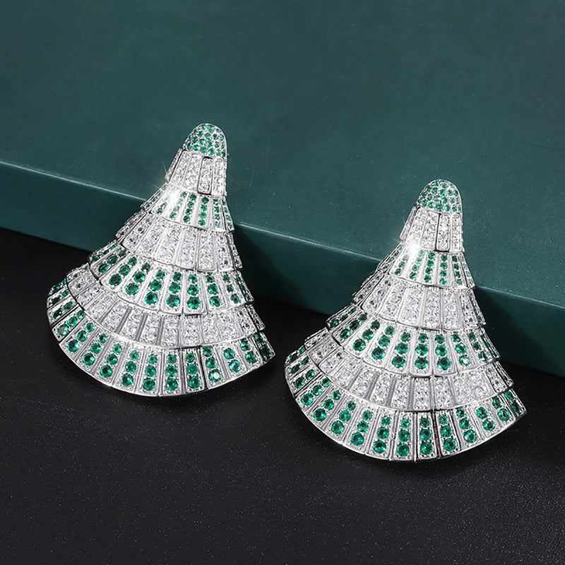 Emerald Ruby Sapphire Skirt Drop Earrings Lab Diamond Fine Jewelry